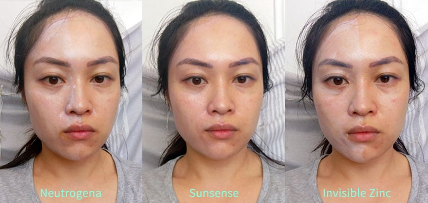 Zinc Sunscreen Review And White Cast Comparison Neutrogena Invisible Zinc Sunsense Lab Muffin Beauty Science