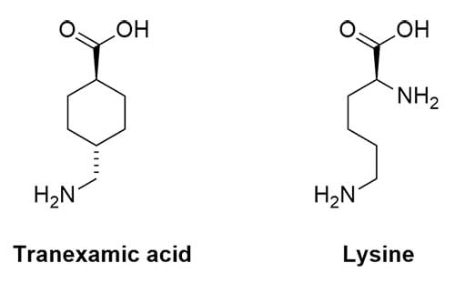 Structures of tranexamic acid and lysine