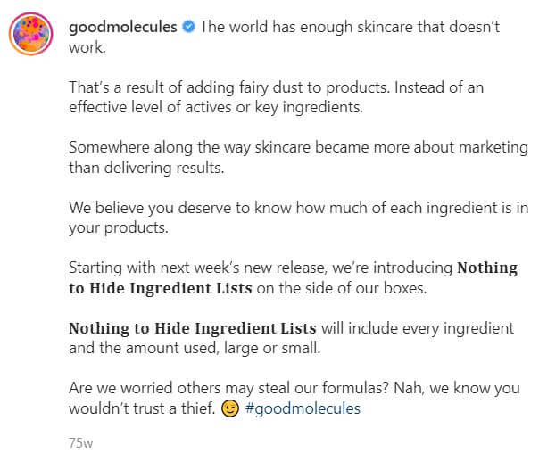 Good Molecules' “Nothing to Hide” Ingredient Lists: A Critique